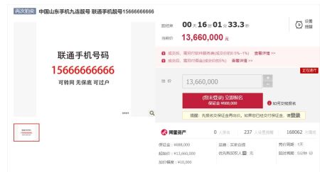 “最6”号码15666666666，1366万元再起拍，无人竞拍！号贩：过去利润或达100%，如今风光不再